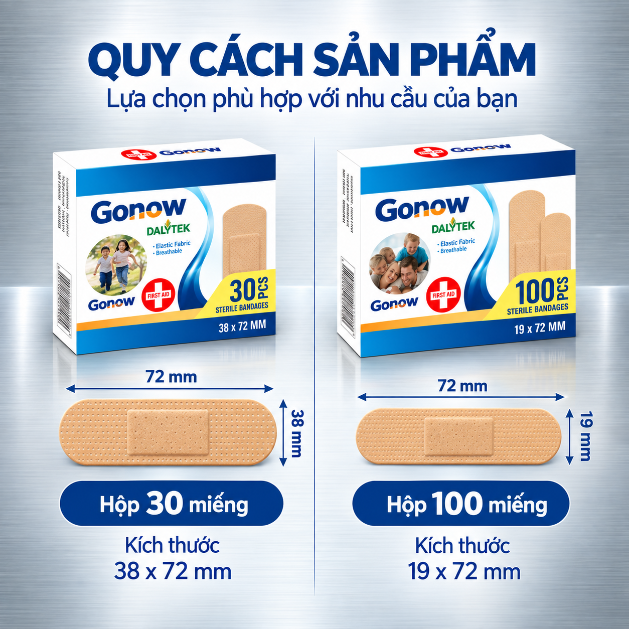 Băng dính cá nhân GONOW KT38x72mm và KT: 19x72mm
